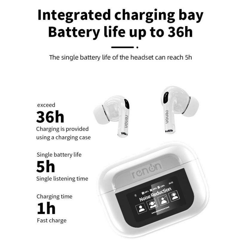 RENON Pulse True Wireless Earbuds, Touch Screen Digital Case, ANC+ENC Dual Noise Cancelling Bluetooth 5.4 Headphones with 36H Battery Life, Spatial Sound, 1.47" Display, IPX4 Waterproof - Image 3